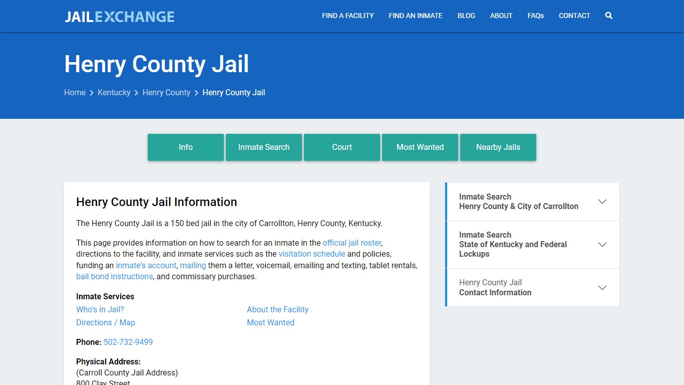 Henry County Jail, KY Inmate Search, Information